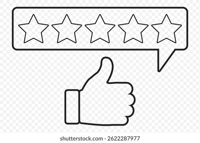 customer review icon, quality rating, feedback, five stars line symbol on Transparent Background - editable stroke vector illustration. EPS 10.
