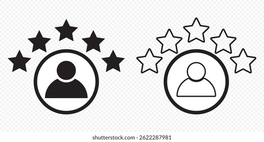 customer review icon, quality rating, feedback, five stars line symbol on Transparent Background - editable stroke vector illustration. EPS 10.