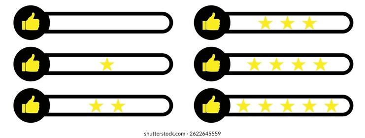 customer review icon, quality rating, feedback, five stars line symbol - editable stroke. hand with thumb up and stars rating icon. Like, thumb up. Success, favorite, feedback, experience, quality. 
