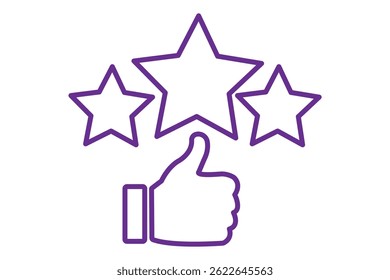 customer review icon, quality rating, feedback, five stars line symbol - editable stroke. hand with thumb up and stars rating icon. Like, thumb up. Success, favorite, feedback, experience, quality. 