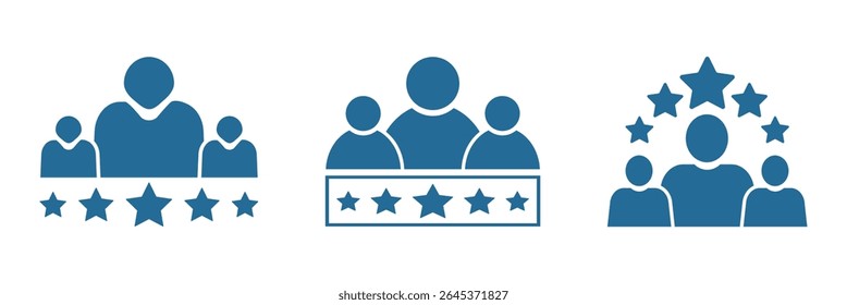 customer review icon, quality rating, feedback, five stars line symbol on white background