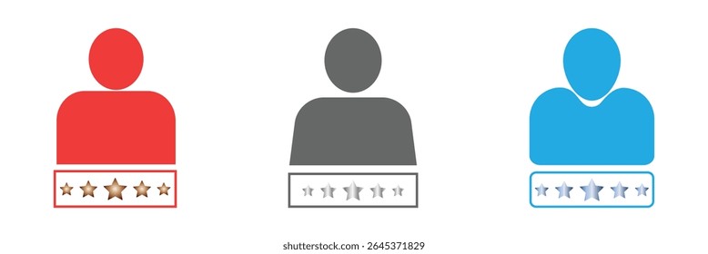customer review icon, quality rating, feedback, five stars line symbol on white background