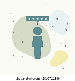 Icono de revisión del cliente. Ilustración y retroalimentación en fondo multicolor. Capas agrupadas para una ilustración de edición sencilla. Por tu diseño.