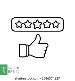 Customer review icon. Simple outline style. 5 stars rate, quality rating, five stars line symbol, best service, customer satisfaction. Vector illustration isolated on white background. EPS 10.