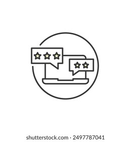 Customer review icon. Symbol for review from people about product or item has been sold in the market. Illustration that refers opinion about purchasing experience by customer. 