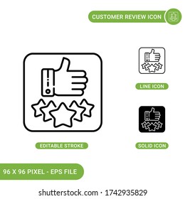 Customer review icons set vector illustration with solid icon line style. 5 stars satisfaction rate concept. Editable stroke icon on isolated background for web design, infographic and UI mobile app.