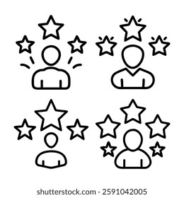 Customer Review Influence Reputation Icons Set Outline Vector For Web Design Isolated On White Background