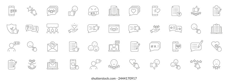 Customer Review Line Icon Set. Online Rating, Testimonial Symbol Collection. Client Opinion Linear Pictogram. Feedback Outline Sign. Consumer Experience. Editable Stroke. Isolated Vector Illustration.