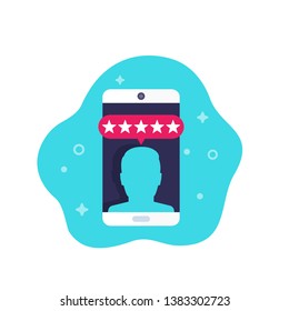 Customer review, mobile rating vector icon