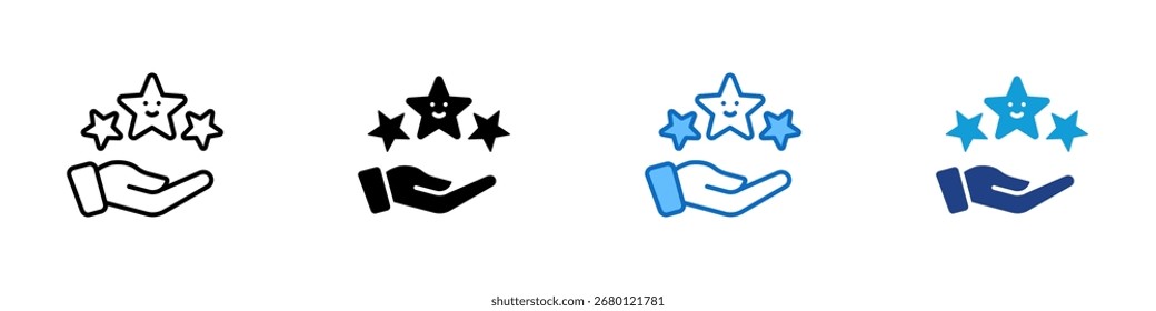 Cliente Vector de diseño de íconos de estilo múltiple: mano que sostiene tres estrellas, que simboliza la satisfacción del Cliente, el Comentarios o el servicio de alta calidad