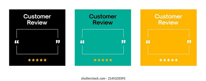 Customer Review Quote Social Media Post Template. Empty Quote Frame with Quotation Marks on Colour Background. Vector Square Banner Template Design for Customer Feedback, Testimonial or Review Quote.