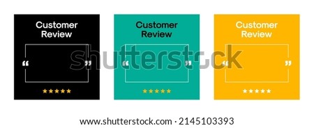 Customer Review Quote Social Media Post Template. Empty Quote Frame with Quotation Marks on Colour Background. Vector Square Banner Template Design for Customer Feedback, Testimonial or Review Quote.