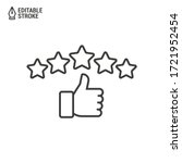 Customer review rating with 5 stars and thumb-up. Outline icon with editable stroke. Vector