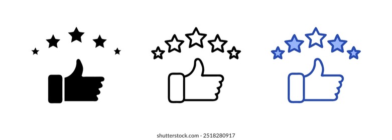 Customer review rating with 5 stars and thumb-up Icon Set