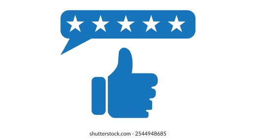 Customer review rating with 5 stars and thumb-up. Outline icon with editable stroke. Vector