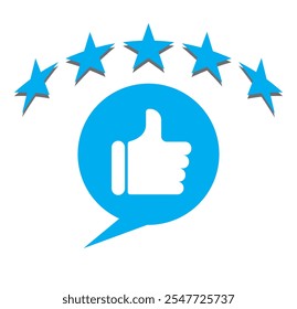 Customer review rating with 5 stars and thumb-up.