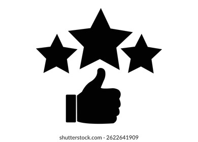 Customer review rating with 5 stars and thumb-up. Outline icon with editable stroke. Star vector. Five star rating badge, review rating icon. star feedback icon, 5 stars feedback, review stars. EPS 10