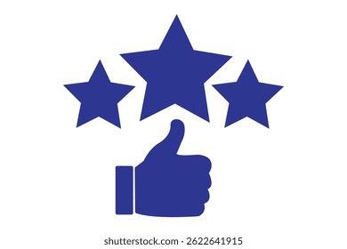 Customer review rating with 5 stars and thumb-up. Outline icon with editable stroke. Star vector. Five star rating badge, review rating icon. star feedback icon, 5 stars feedback, review stars. EPS 10