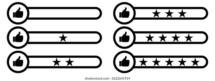 Customer review rating with 5 stars and thumb-up. Outline icon with editable stroke. Star vector. Five star rating badge, review rating icon. star feedback icon, 5 stars feedback, review stars. EPS 10