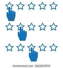 Customer review rating with 5 stars and thumb up feedback. Five star rating badge, Product Positive review of customer Survey.