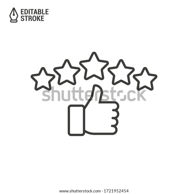 Customer review rating with 5 stars and\
thumb-up. Outline icon with editable stroke.\
Vector