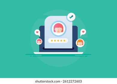 Customer review, Customer rating concept, Five star rating for product and services, People talking about brand on social media - vector illustration with icons