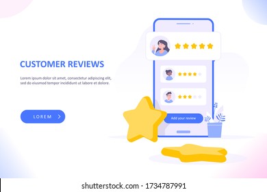 Customer review or rating concept. Freelancers or candidates by rating. Client satisfaction and user experience concept, vector illustration