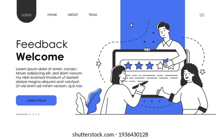 Customer review rating concept. People give review rating feedback. Customer choice. Know your client concept. website web page landing page template. Flat abstract cartoon vector illustration design. - Shutterstock ID 1936430128