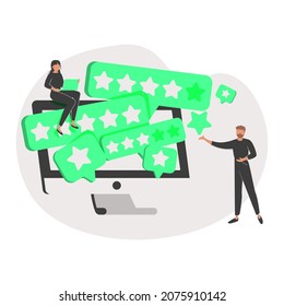 Customer Review Rating Concept. People Give Review Rating Feedback. Customer Choice. Know Your Client Concept. Website Web Page Landing Page Template. Flat Abstract Cartoon Vector Illustration Design.