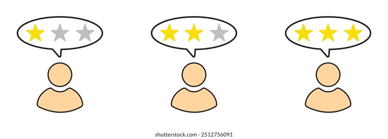 Customer review, rating, and feedback icon set. Containing testimonial, survey, opinion, satisfaction, service, life events, quality, evaluation, test, result, communication. Vector illustration