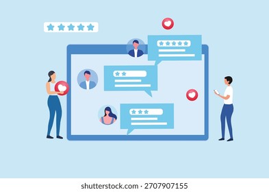Icono de Comentarios de calificación de Cliente y rango excelente de nivel para revisar la Ilustración vectorial de servicio. Calificación del usuario, satisfacción del Cliente y Comentarios


