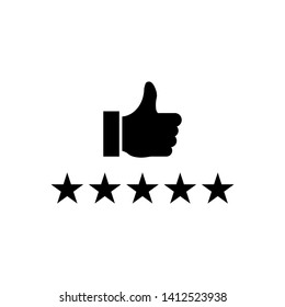 Customer review rating, hand and star icon.