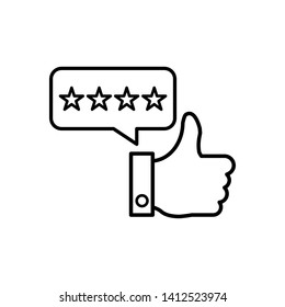 Customer review rating, hand and star icon.