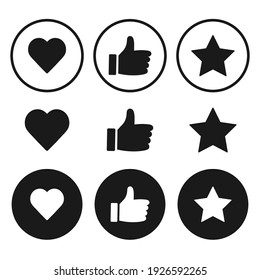 Customer Review Rating With Heart Sign, Stars And Thumb-up. Vector Icon Set