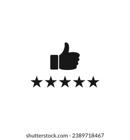 Customer review rating icon. Hand and stars rating icon.