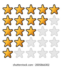 Ilustración vectorial de icono de calificación de revisión de cliente. plantilla de diseño vectorial de icono de clasificación de 5 estrellas. Revisión de la clasificación con el diseño plano del icono del vector de cinco estrellas para sitio web, símbolo, logotipo, signo, móvil, aplicación, interfaz de usuario.
