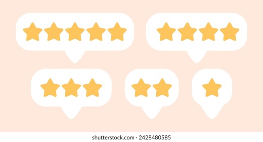 Customer review rating icon vector. Five, four, three, two, and one star rating. Best use for ecommerce or online review design.