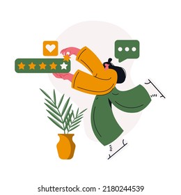 Customer review rating. People give review rating and feedback. Flat vector illustration. Customer choice. Rank rating stars feedback. Flat vector illustration isolated on white background