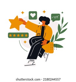Customer review rating. People give review rating and feedback. Flat vector illustration. Customer choice. Rank rating stars feedback. Flat vector illustration isolated on white background