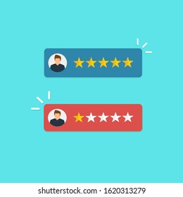 Customer review rating stars vector illustration, flat cartoon concept of experience or feedback, rating stars.