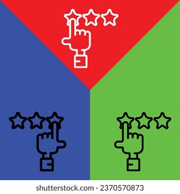 Customer review rating with three Star vector icon. Outline style icon, from Advertisement icons collection, isolated on Red, Yellow, Green and White Background.