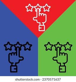 Icono del vector de calificación de revisión del cliente. Icono de estilo de contorno, de la colección de iconos Publicidad, aislado en Fondo rojo, amarillo, verde y blanco.