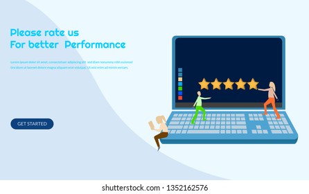 Customer review rating vector illustration, give review rating and feedback, 5 stars, can used for landing page,marketing review, template, ui, web, app, poster, banner, leaflet, background