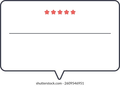 Customer review speech bubble with 5 red stars and a simple underline. Ideal for feedback highlights or testimonials