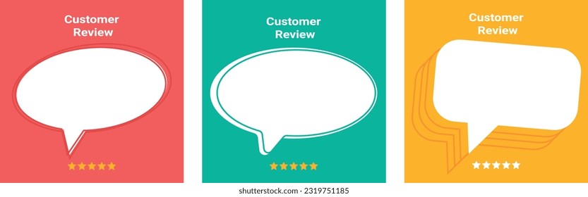 Customer review speech bubble quote template set. Speech bubbles with a blank space and five-stars rating. Feedback and communication concept. Vector illustration