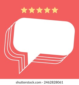 Customer review speech bubble quote template. Speech bubble with a blank space and five-stars rating. Feedback and communication concept. Vector illustration
