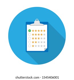 Customer review, survey, customer satisfaction. Clipboard with stars rating. Flat icon.Vector illustration in a simple style with a falling shadow. 10 eps.