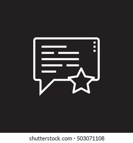 customer review symbol. speech bubble with star line icon, outline vector sign, linear pictogram isolated on black. logo illustration