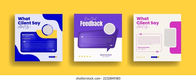 Customer review testimonial template for social media post banner ads and Client feedback square flyer or poster template Bundle, testimonial social media pack or ads collection