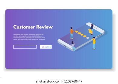 Customer Review, Usability Evaluation,  Feedback,  Rating System Isometric Concept. Vector Illustration